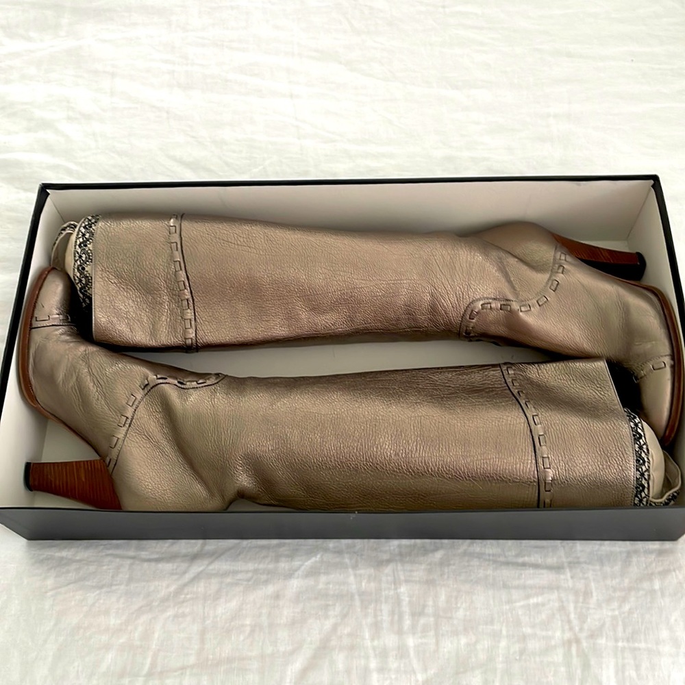 MARC JACOBS pewter knee-high leather boots. Size 6 1/2.